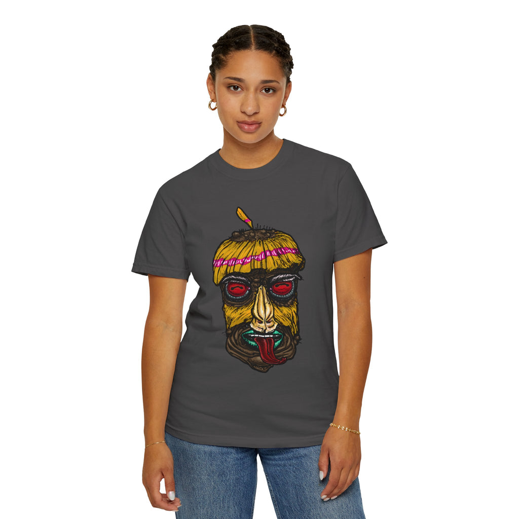 Freaky Features HorrorBird t-shirt, front shows deranged rooster head with long tongue, back shows open pizza box with bird nest and blue eggs
