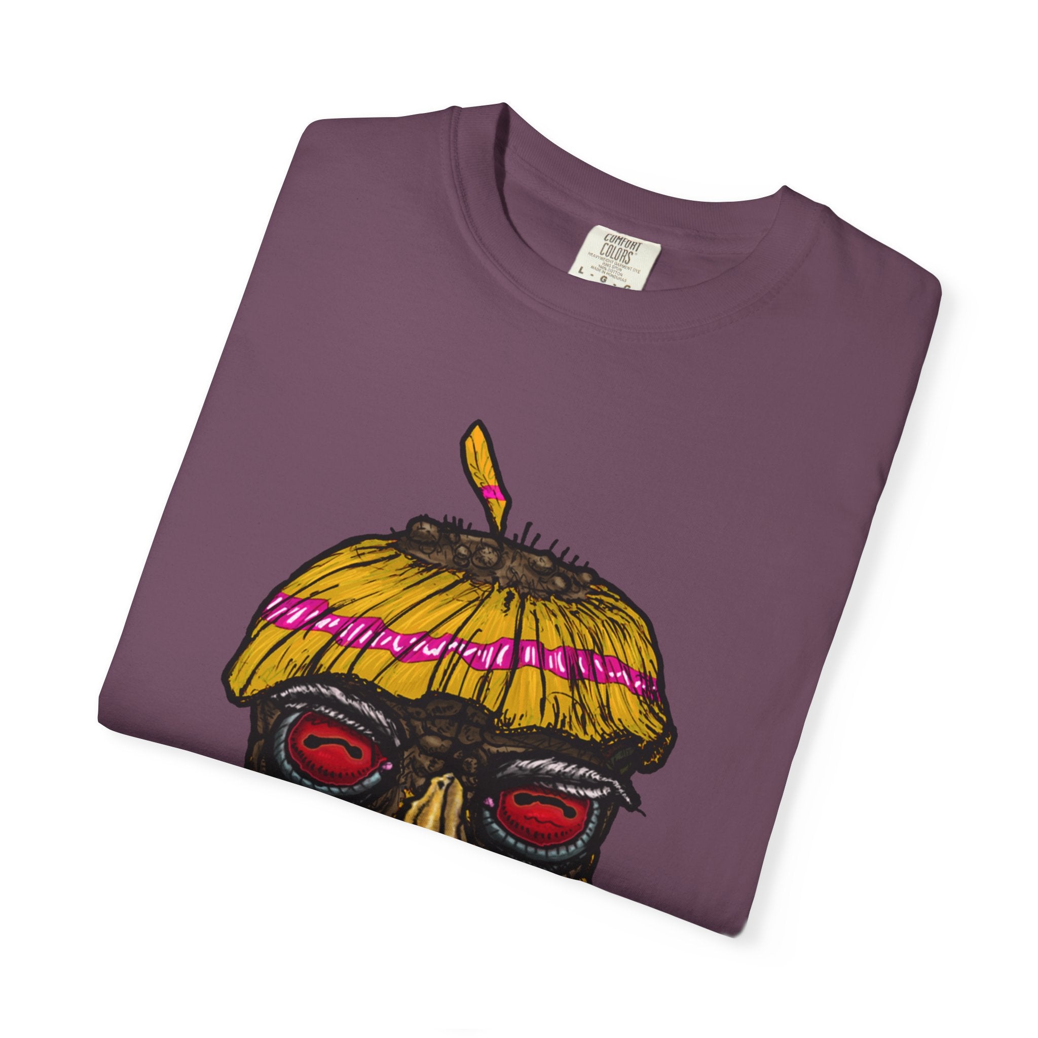 Freaky Features HorrorBird t-shirt, front shows deranged rooster head with long tongue, back shows open pizza box with bird nest and blue eggs
