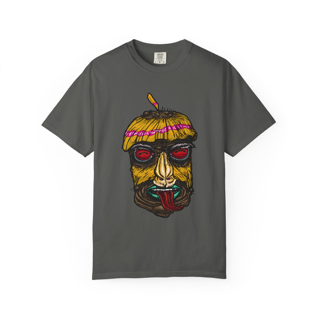 Freaky Features HorrorBird t-shirt, front shows deranged rooster head with long tongue, back shows open pizza box with bird nest and blue eggs
