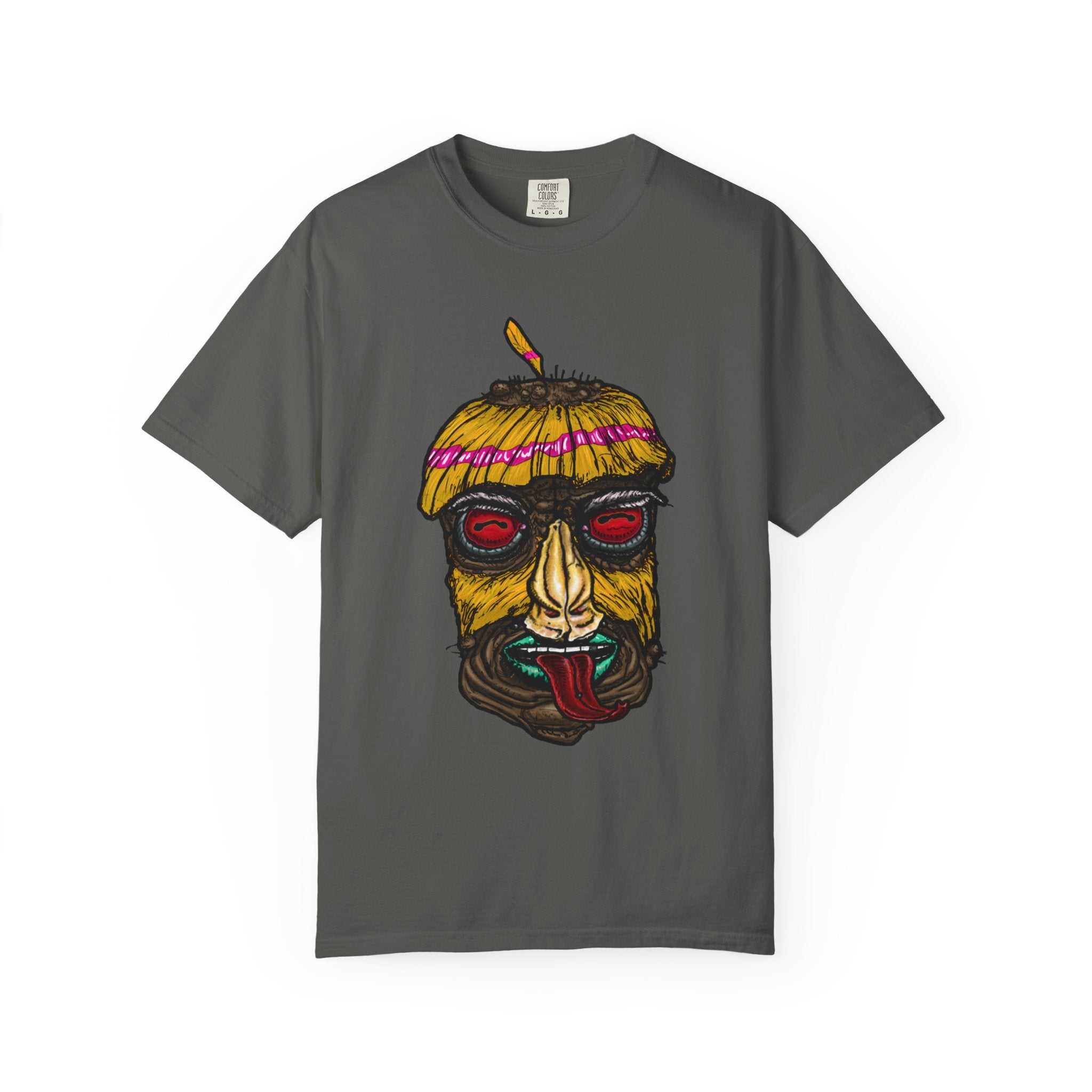 Freaky Features HorrorBird t-shirt, front shows deranged rooster head with long tongue, back shows open pizza box with bird nest and blue eggs
