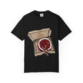 Hand-drawn cake pizza box t-shirt showing open pizza box with melting cake from PizzaBytes collection

