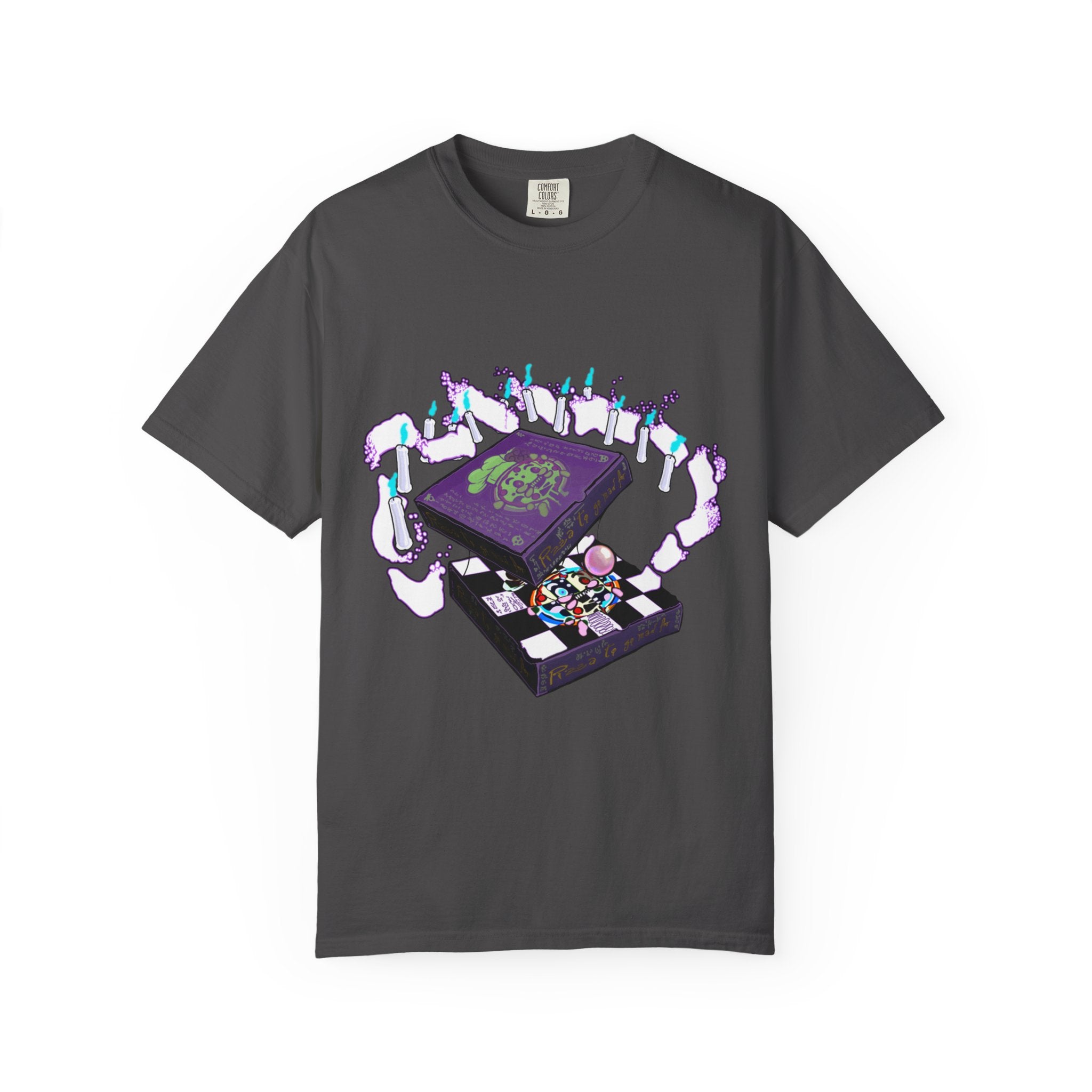 Pizzabytes Mystic Pizza T-shirt, Front, pizzabox, pizza delivery, pizza, mystic, undead, horror