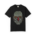 Freaky Features Fishman t-shirt, front shows grotesque fishman with orange eyes and red nose, back shows open pizza box with sewer pizza and skeletons
