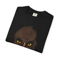 Freaky Features Werewolf t-shirt, front shows werewolf head with glowing yellow eyes and bandaged nose, back shows open pizza box with pepperoni pizza topped with mini cheeseburgers
