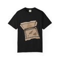Hand-drawn empty pizza box t-shirt showing open box with grease stains on Comfort tee from PizzaBytes collection
