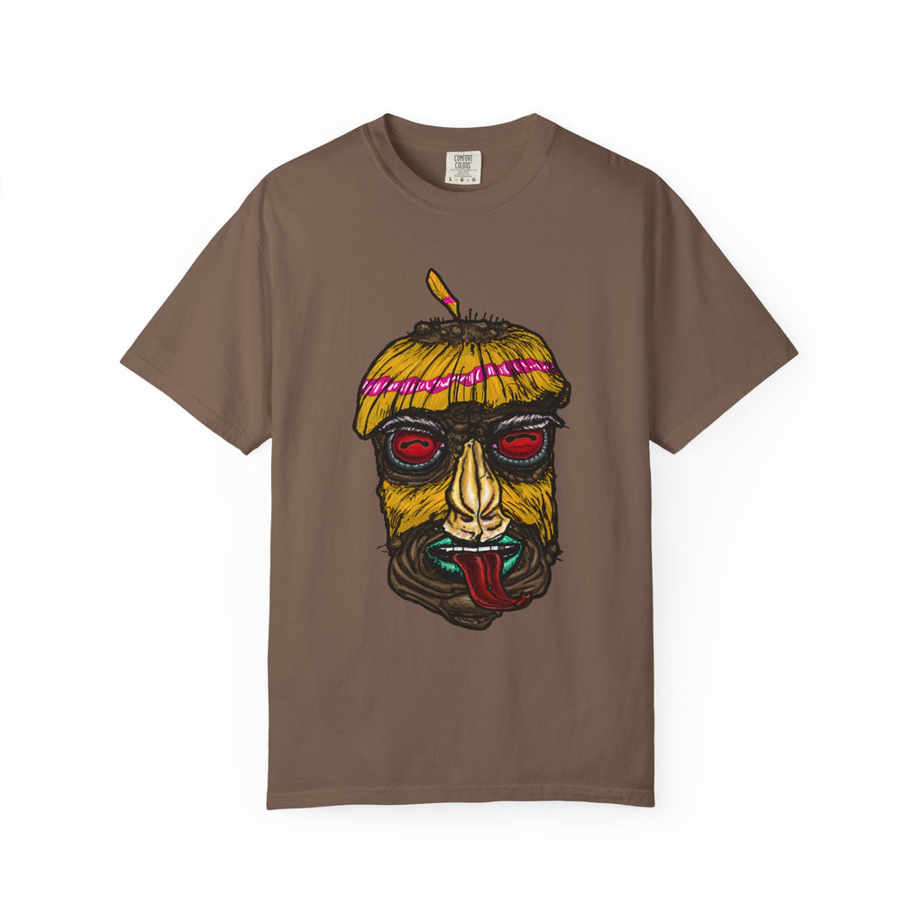 Freaky Features HorrorBird t-shirt, front shows deranged rooster head with long tongue, back shows open pizza box with bird nest and blue eggs
