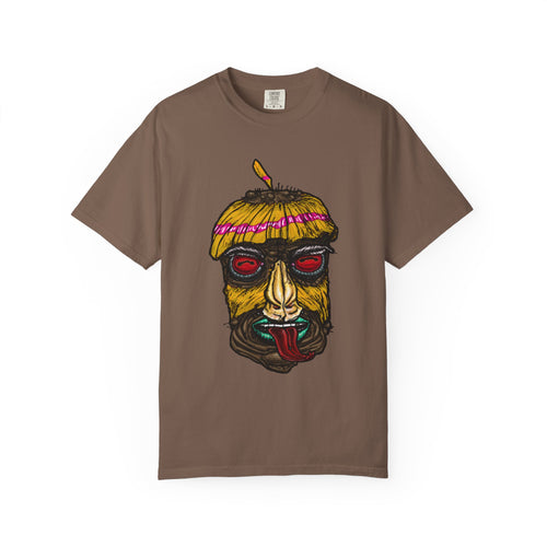 Freaky Features HorrorBird t-shirt, front shows deranged rooster head with long tongue, back shows open pizza box with bird nest and blue eggs

