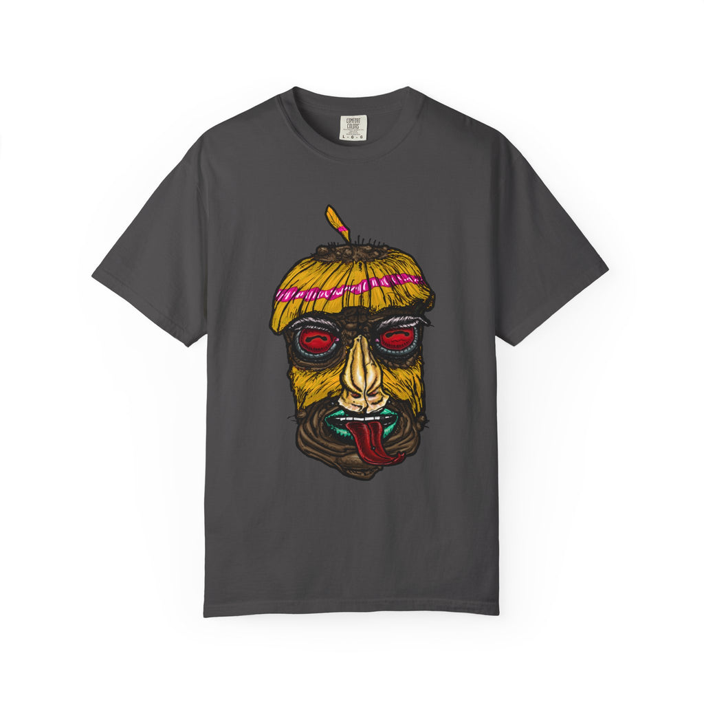 Freaky Features HorrorBird t-shirt, front shows deranged rooster head with long tongue, back shows open pizza box with bird nest and blue eggs
