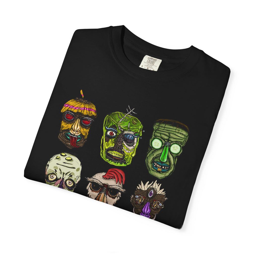 Freaky Features Collective #1 Mirrored t-shirt, front and back show mirrored 3x3 grids of hand-drawn monster heads from the Freaky Features collection
