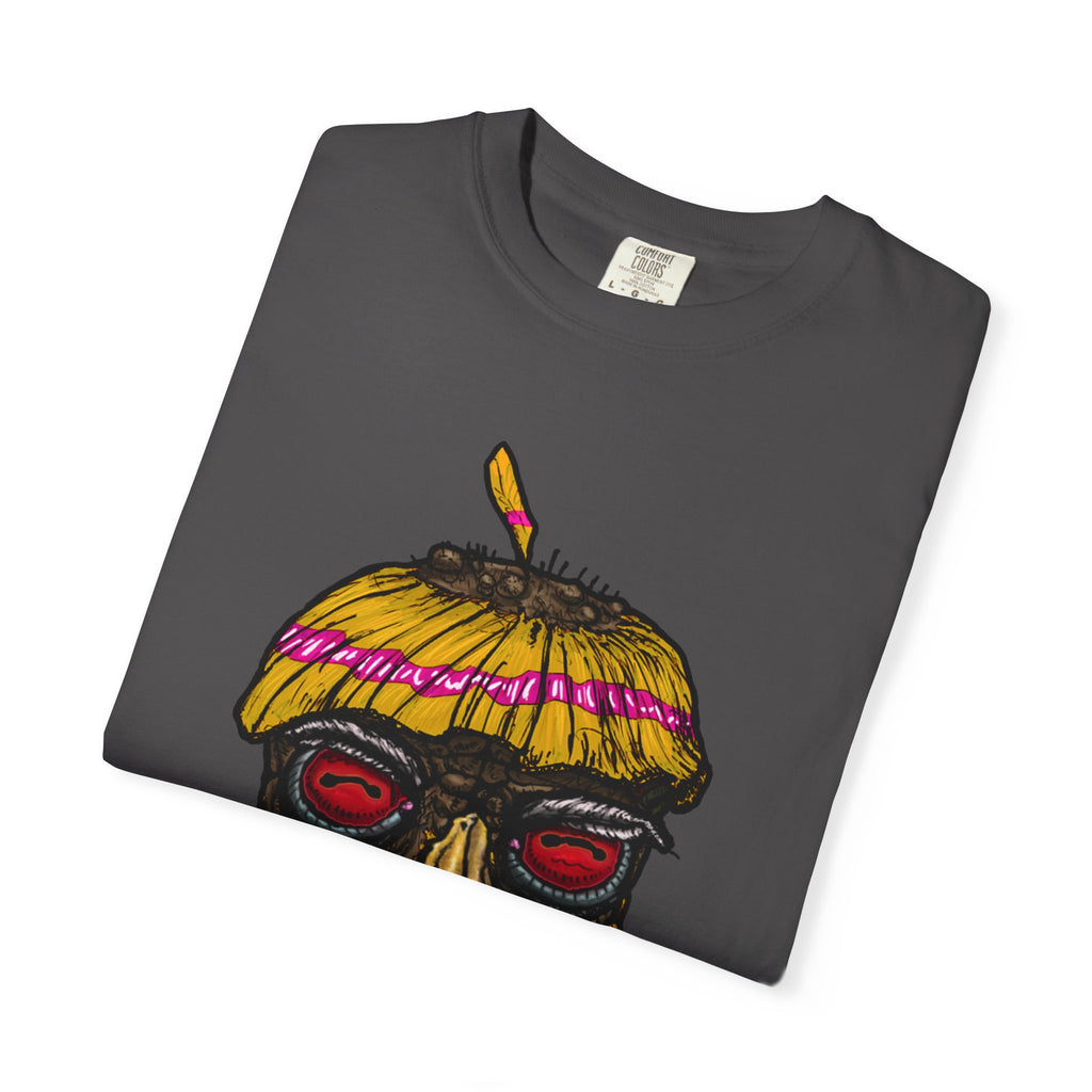 Freaky Features HorrorBird t-shirt, front shows deranged rooster head with long tongue, back shows open pizza box with bird nest and blue eggs
