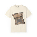 Hand-drawn binary pizza box t-shirt showing open pizza box filled with binary code 010101 from PizzaBytes collection

