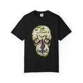 Freaky Features Gremlin t-shirt, front shows grotesque gremlin head with yellow hair and long tongue, back shows open pizza box with wrapped gift inside
