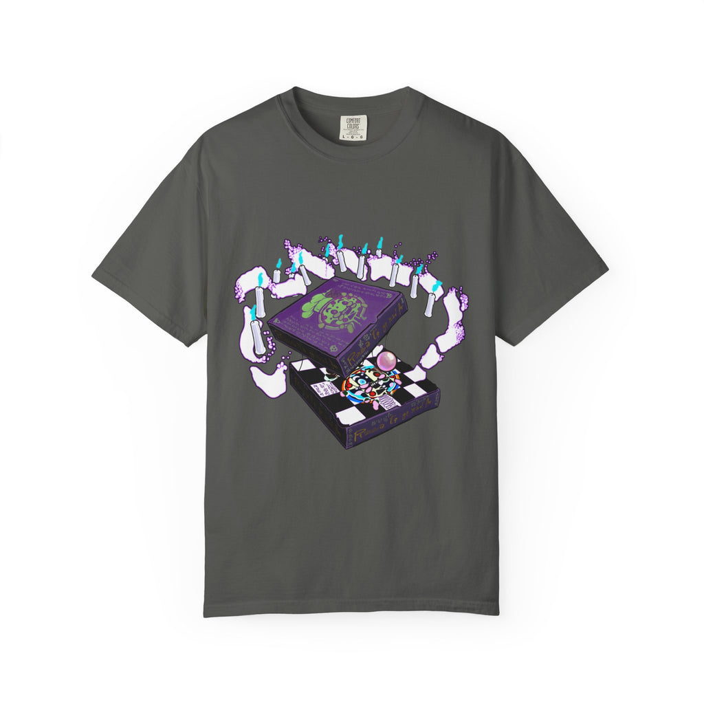 Pizzabytes Mystic Pizza T-shirt, Front, gray, pizzabox, pizza delivery, pizza, mystic, undead, horror