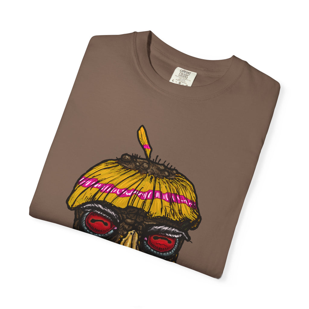 Freaky Features HorrorBird t-shirt, front shows deranged rooster head with long tongue, back shows open pizza box with bird nest and blue eggs
